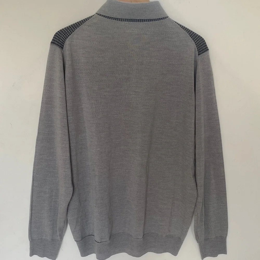 Canali Mens Long-sleeve Gray & Black‎ Houndstooth print front Sweater, Size XXL
